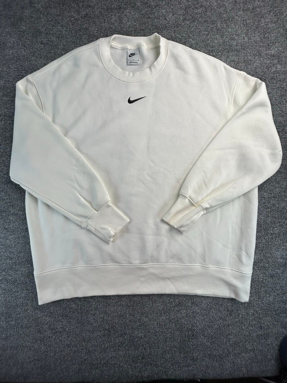 Nike Sportswear Club Fleece Crewneck Sweatshirt White Black Swoosh Men's Large